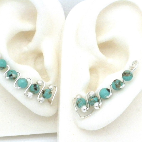 Ear Climber Earrings Genuine Turquoise