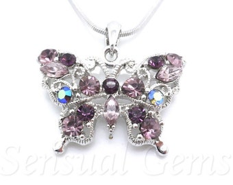 Purple Butterfly Austrian Crystal Charm Women's Necklace