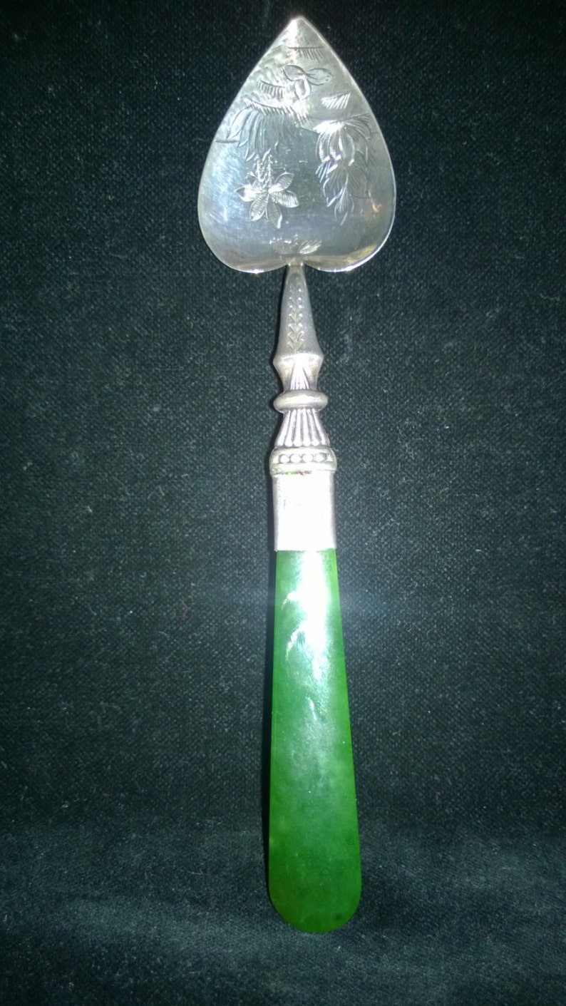 Jade handled Sterling Japanese serving spoon