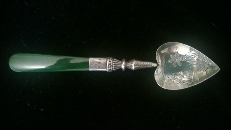 Jade handled Sterling Japanese serving spoon