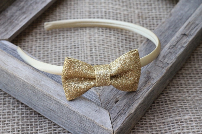Gold hard headband gold glitter bow headband plastic headband Etsy