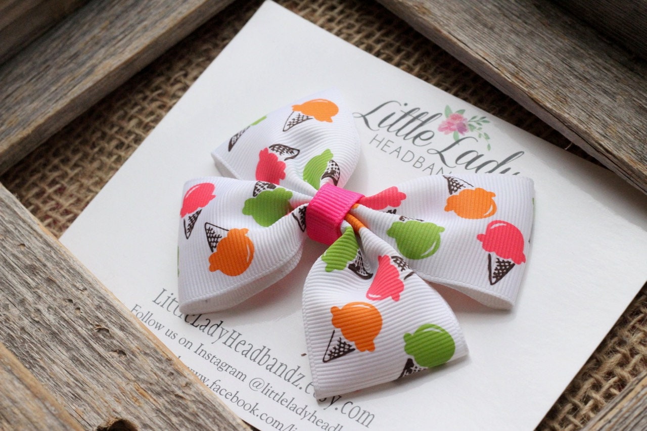 Neon ice cream Hair Bow ice cream Hair clip ice cream bow hair Etsy