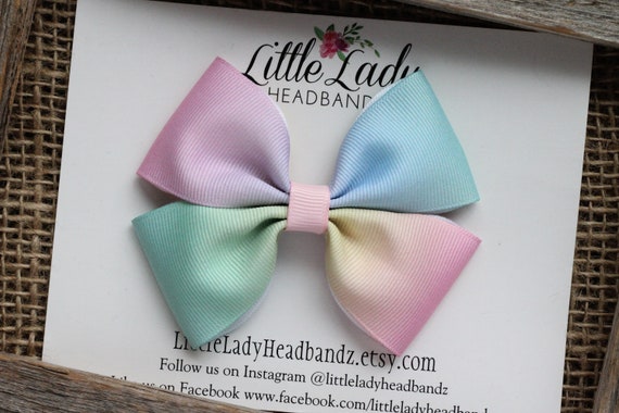 Unicorn handmade hair bow girls rainbow pastel colourful bow