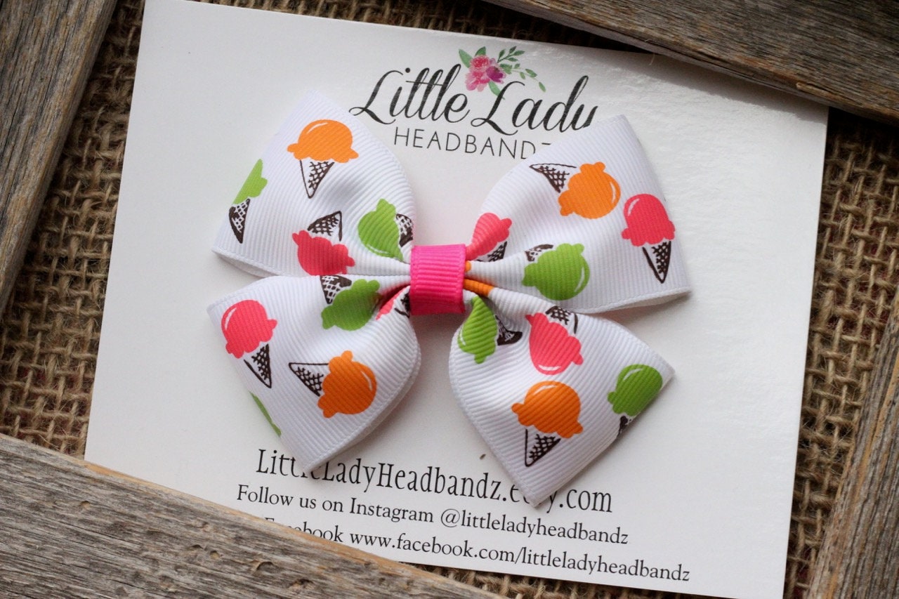 Neon ice cream Hair Bow ice cream Hair clip ice cream bow hair Etsy