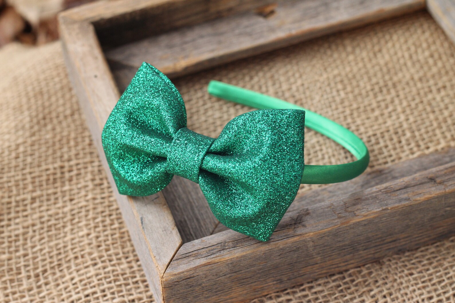 RTS Green hard headband green glitter bow headband plastic Etsy