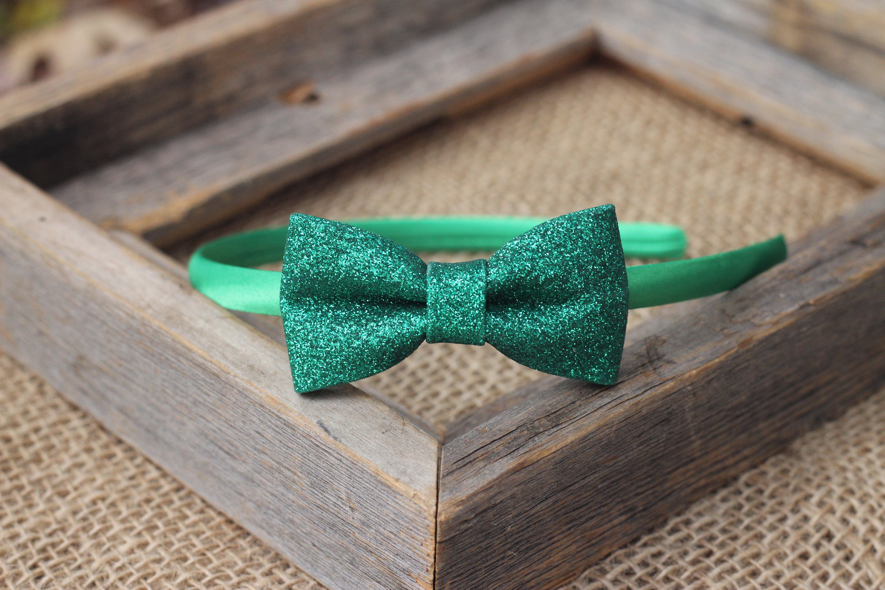 RTS Green hard headband green glitter bow headband plastic Etsy