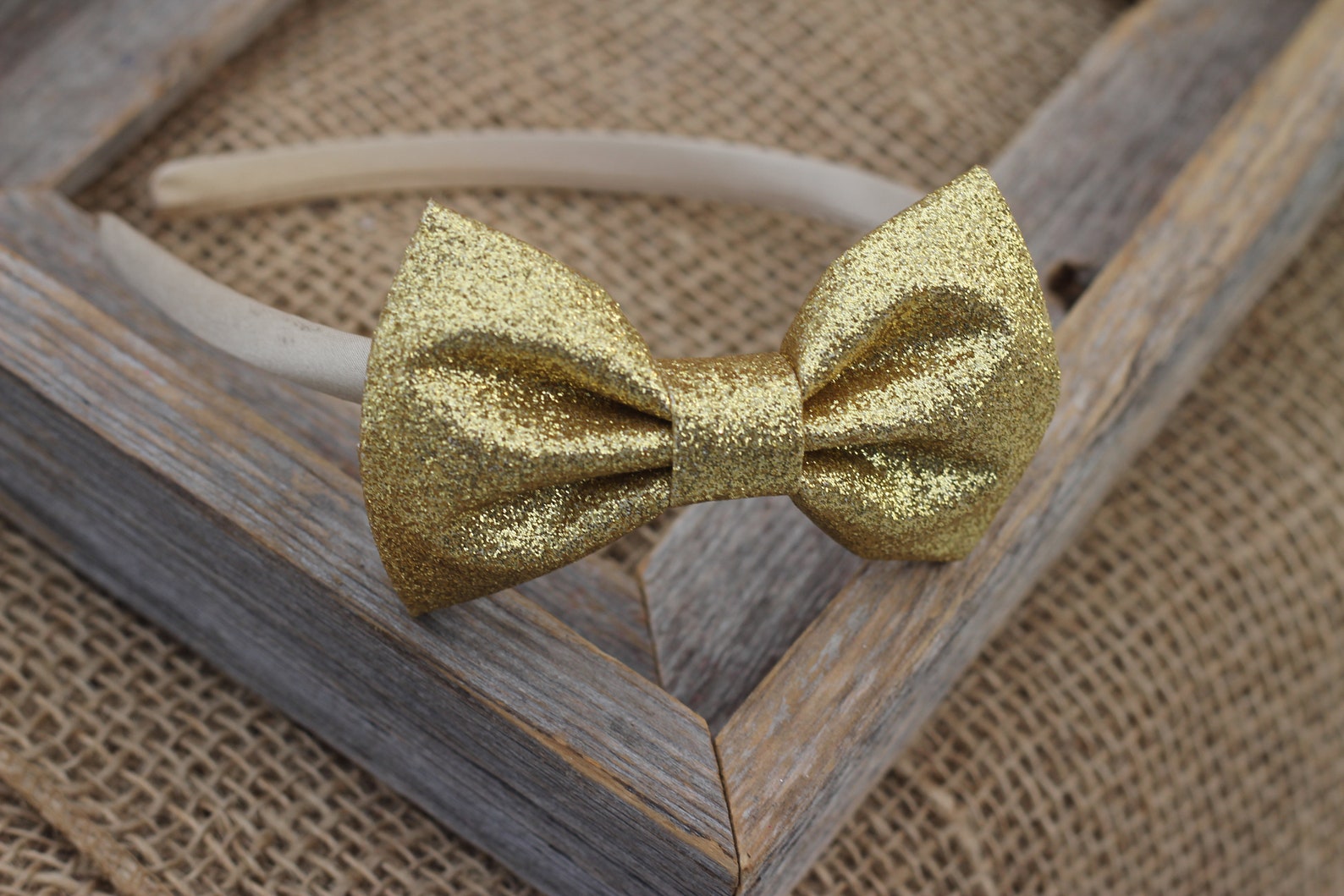Gold hard headband gold glitter bow headband plastic headband Etsy