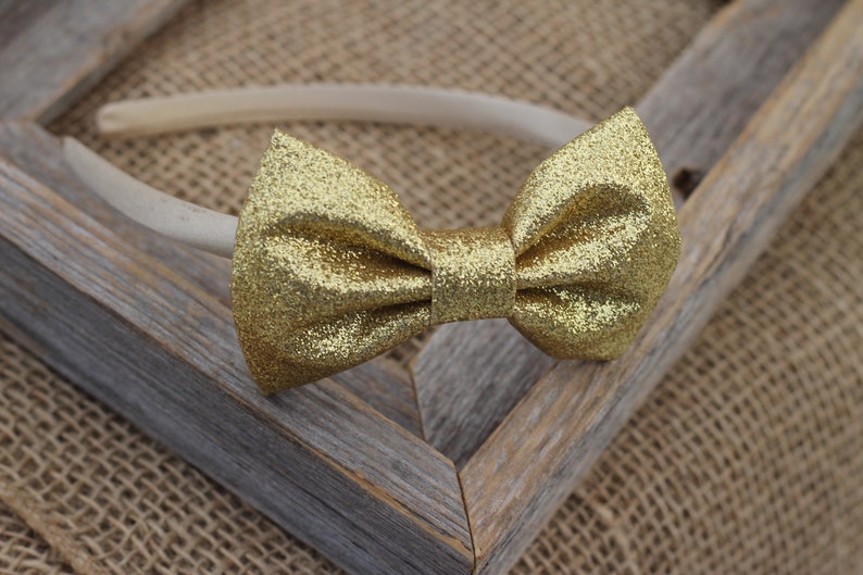 Gold hard headband gold glitter bow headband plastic headband Etsy