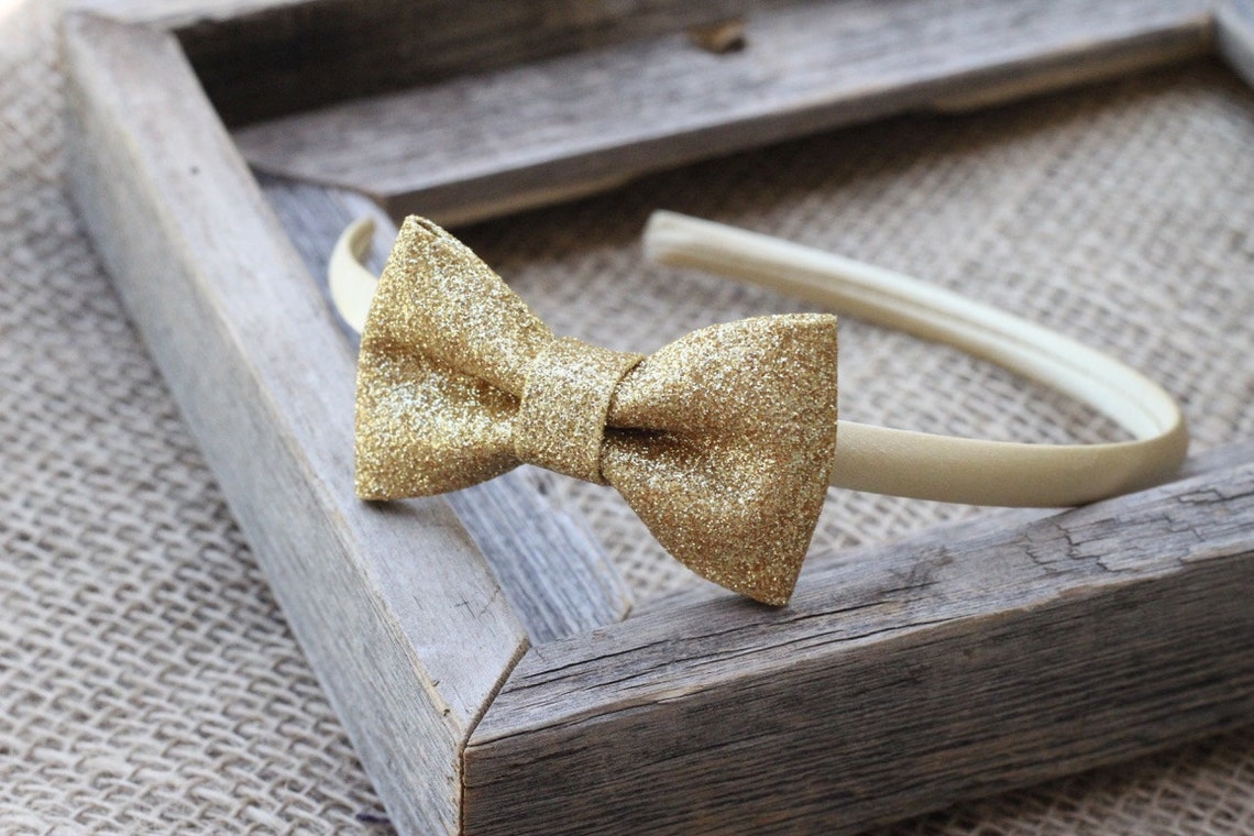 Gold hard headband gold glitter bow headband plastic headband Etsy