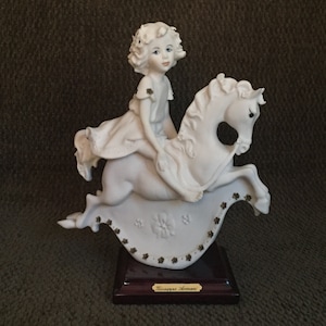 Guiseppe Armani Shy Rider Figurine from the Magic Memories Collection Young Girl Riding a Rocking Horse 1987 Made in Florence Italy #1146-F