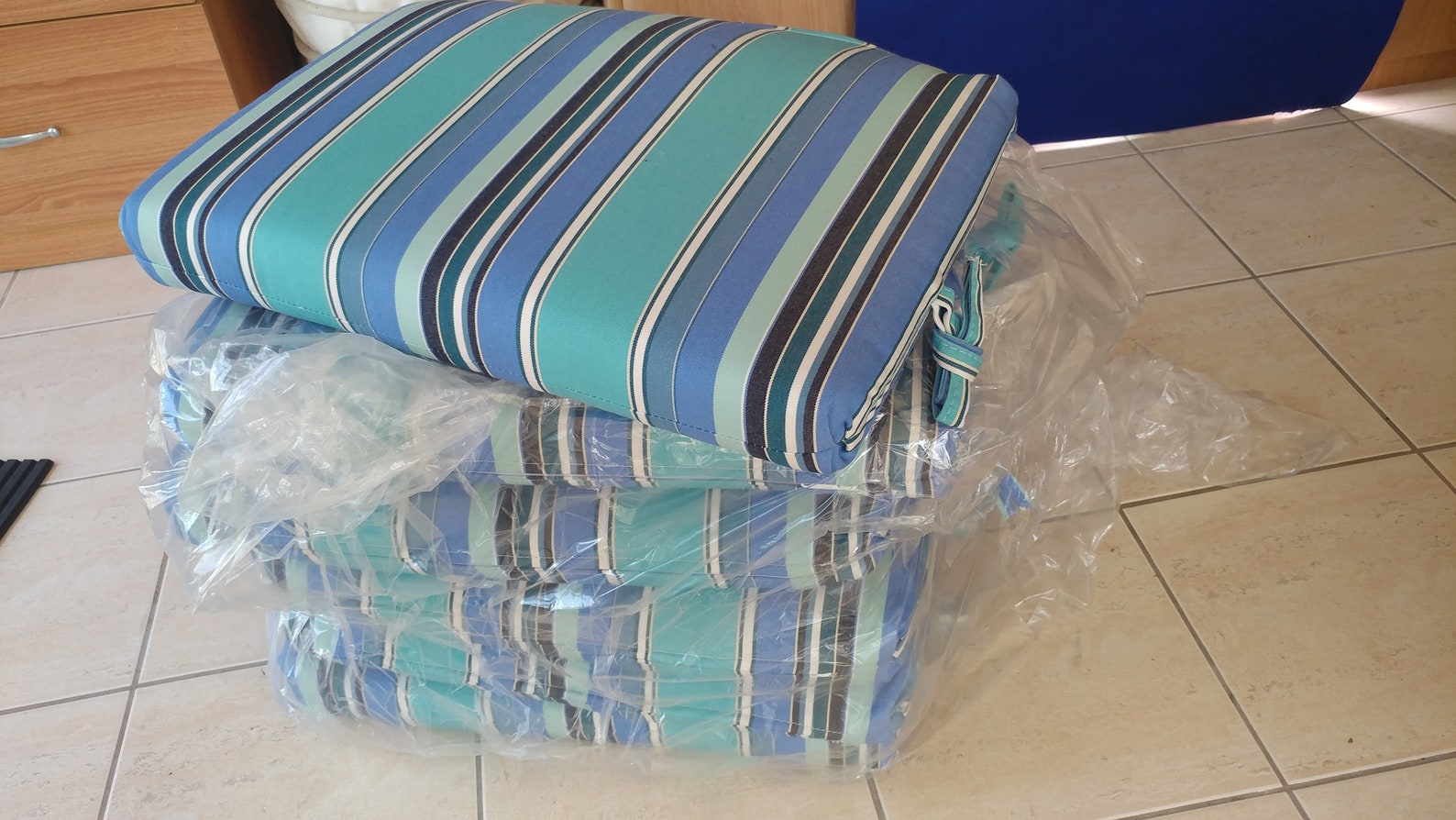 Turquoise and blue striped SUNBRELLA outdoor patio cushions Etsy