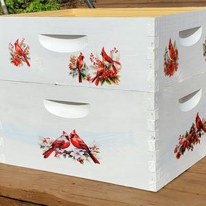 Custom Painted Bee Hive, bee art, art for your garden, Pretty Beehive (brood box & super only) Beehive from the NATURE Collection (&quot;GARDEN&quot;)