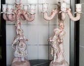 Pair Of Vintage Figural Porcelain Candelabras