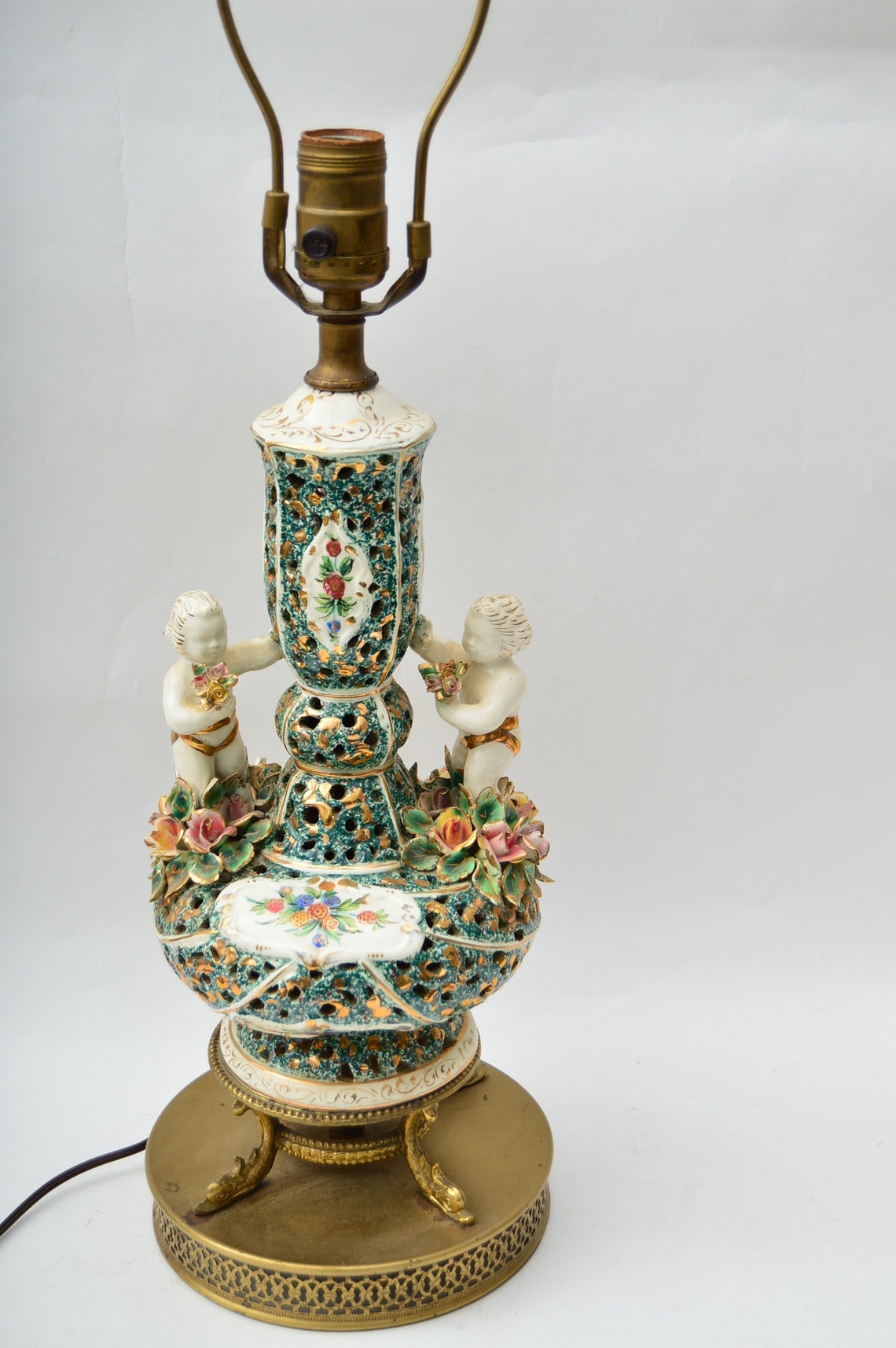 Beautiful Vintage Capodimonte Figural Porcelain Table Lamp Etsy