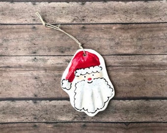 Raised Ceramic 3D Santa Handprint Ornament Kit To Go on Natural Cording.  Personalized Keepsake for babies - Great Shower Gifts