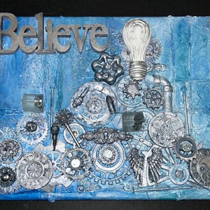 Mixed Media Steampunk 3D Assemblage Art Titled “Winter Blues”