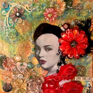 Mixed Media Assemblage: 3D Canvas Art, “Love the Tango of Life” (12” x 12”)