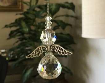 Clear Crystal Glass Angel Prism Window Sun Catcher Ornement suspendu Crystal Pendant Angel Prism Silver Angel Wing Merci Cadeau