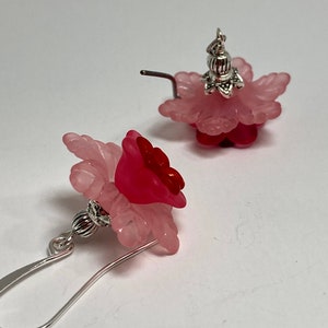 Frosted Pink Flower Antique Silver Dangle Earring Spring earring Summer Jewelry