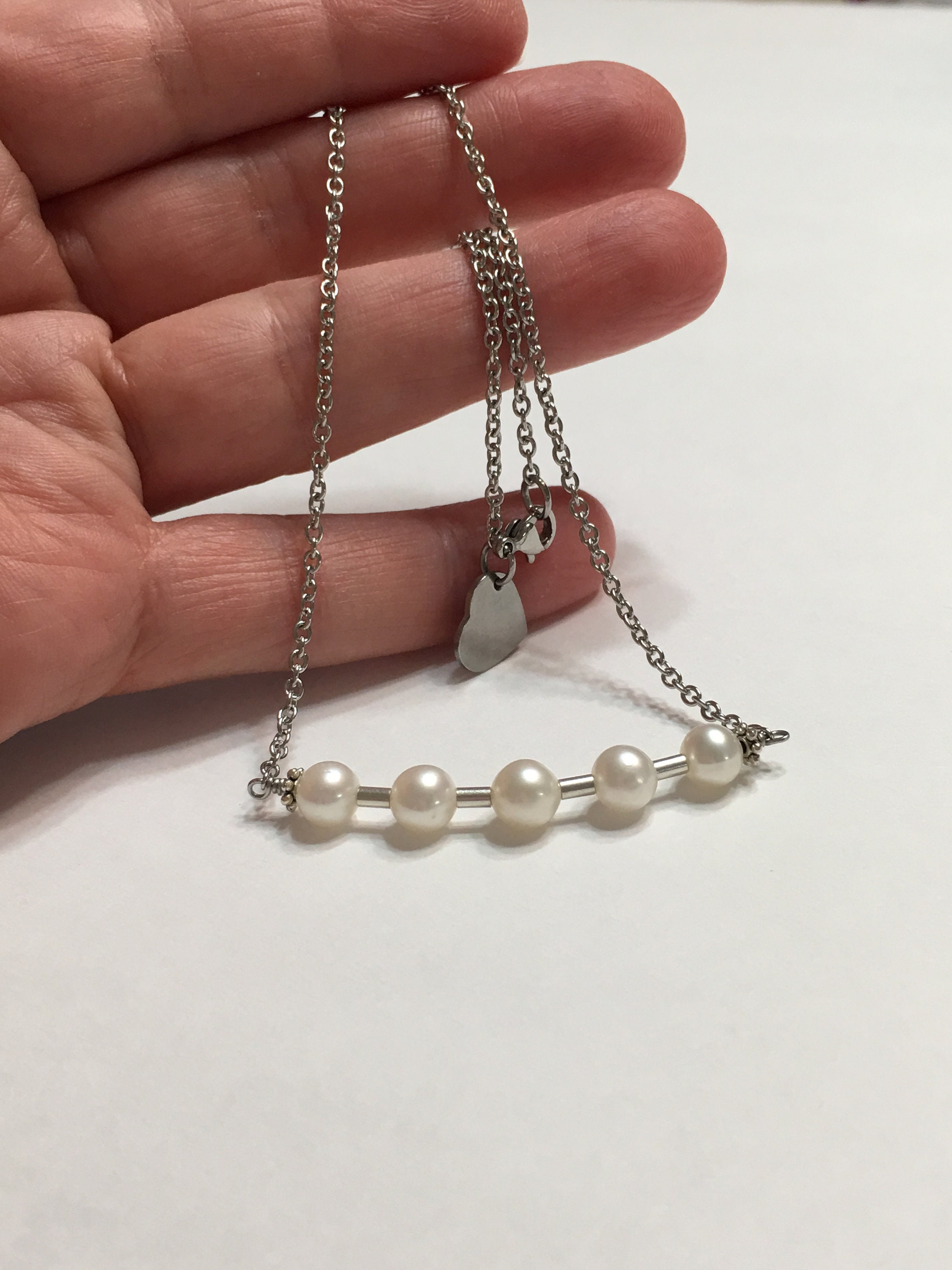 15 Pearls Silver Chain Necklace 5 Pearls Thin Chain Woman Etsy — free download