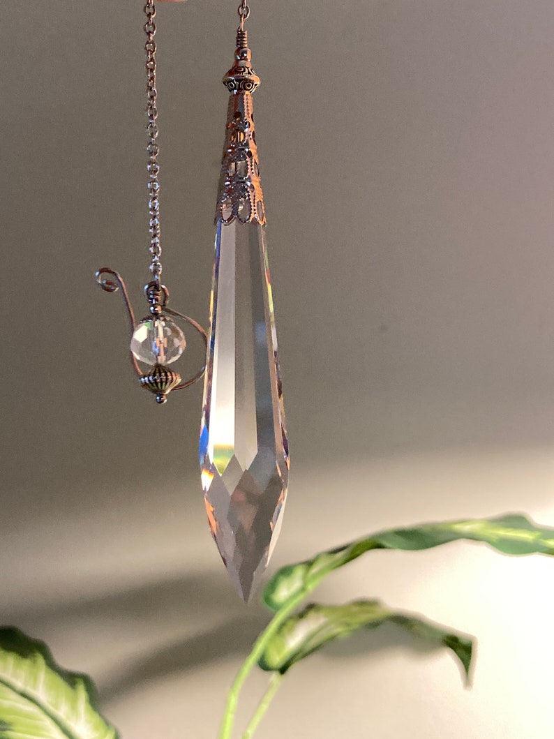 Grand pendentif divinatoire pendule en verre et cristal, prisme transparent image 3