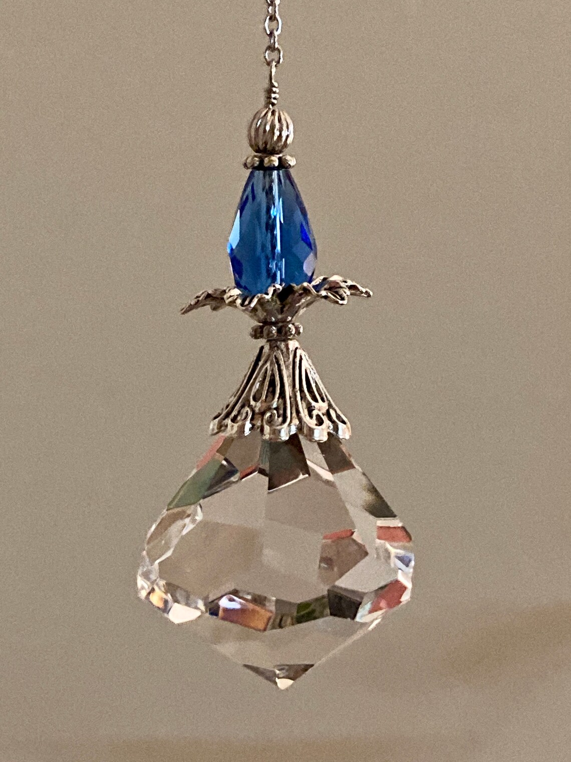 Blue Diamond Shape Crystal Prism Ornament Cobalt Blue Dark Etsy