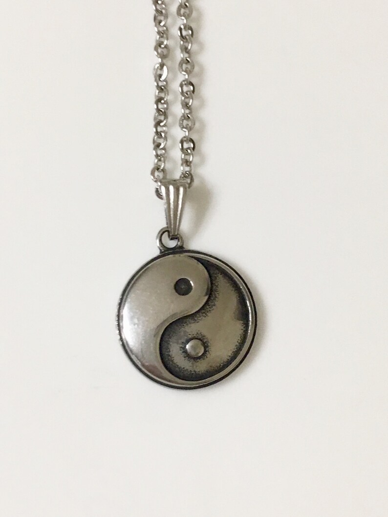 Yin yang Stainless Steel Silver Chain Medallion Necklace | Etsy