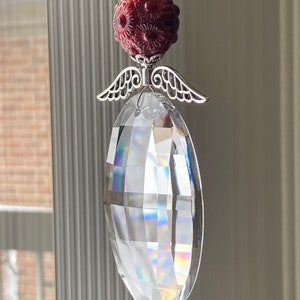 Christmas Gift Ornament Large oval crystal glass angel pendant ornament Sun catcher crystal prism Angel with metal wing
