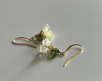Jonquil Yellow Bell Flower Glass Earrings