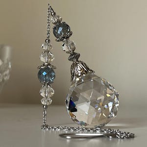 Antique Silver SunCatcher Crystal Drop Ornament Denim Blue Clear