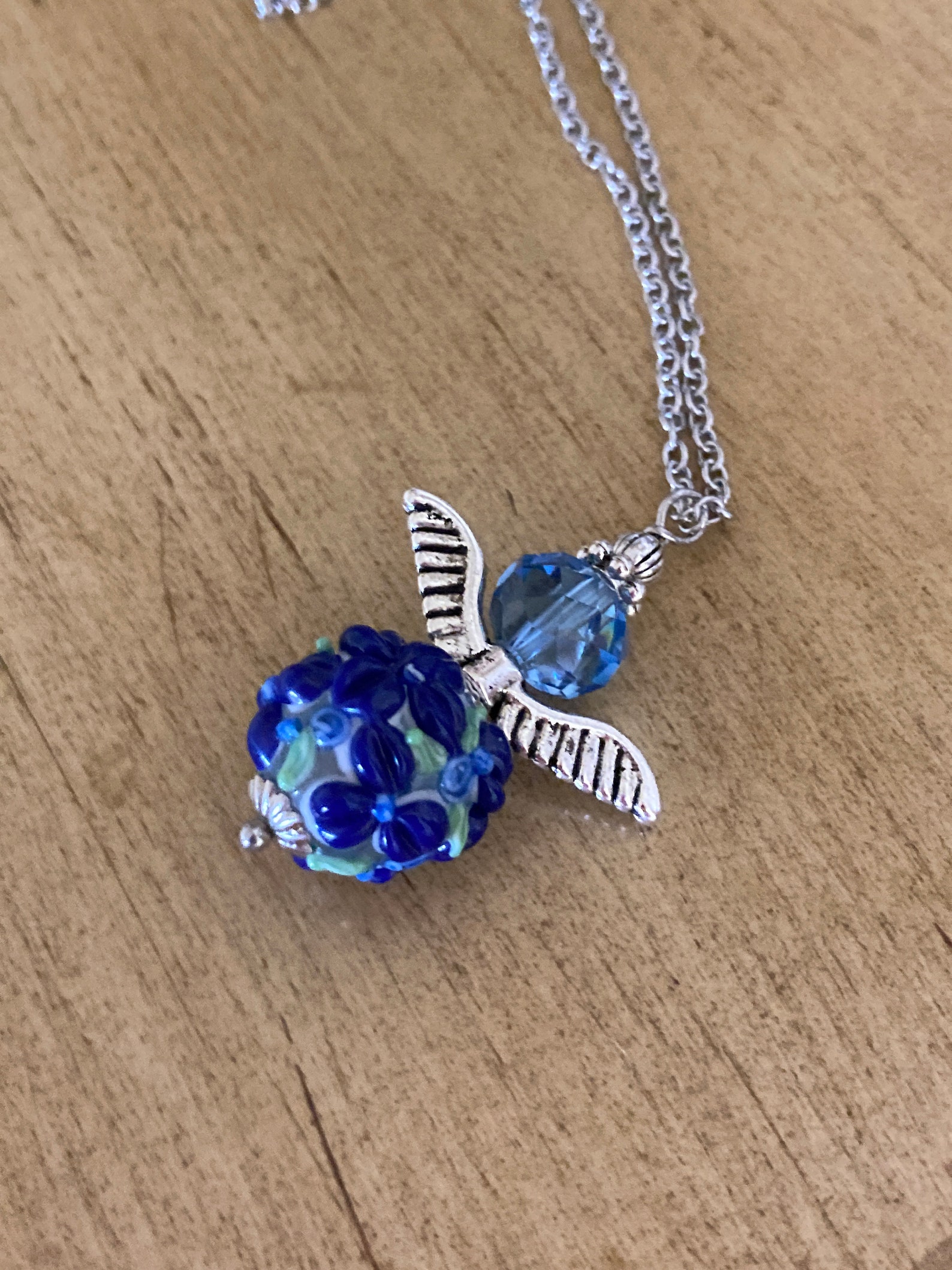 Blue Angel Silver Tone Pendant Necklace Gift for Mom Gift for Etsy