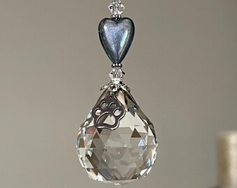 Ornement cadeau coeur bleu commémoratif patte de chien cristal SunCatcher