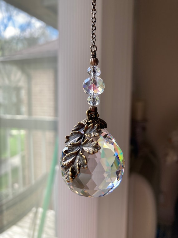 30mm Crystal ball acorn sun catcher prism hanging ornament Happy Fall Gift