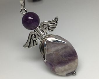Angel Pendant Necklace Chevron Amethyst Purple Angel Religious Necklace