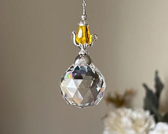 Théière jaune SunCatcher Ornement en cristal Cadeau pour grand-mère Cadeau pour maman