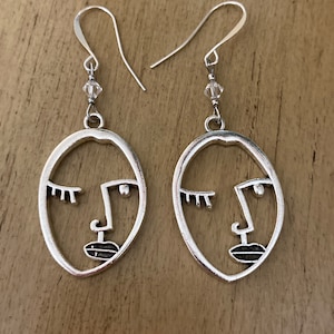 Abstract Face Silhouette Face Dangle Earrings Large