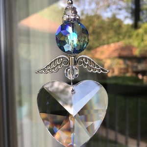 Blue Angel Memorial Ornament with Heart Sun Catcher Prism Spiritual Gift Condolences For Loss of Loved Ones
