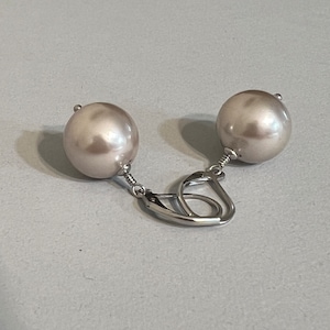 14mm Beige Pearl Dangle Earring, Large Pearl, Wedding Jewelry, Shell Pearl, Woman Jewelry, Statement Pearl, Gift for Her