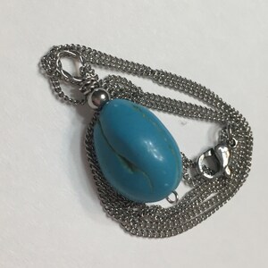 Blue Turquoise Nugget Necklace – Sterling Silver – 24”