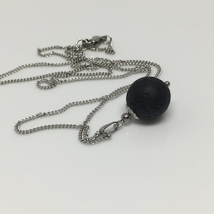 12mm Black Lava Single Bead Dainty Necklace, Black Stone Pendant, Black Gemstone, Gift for Girl, Daughter, Girls Necklace, Stainless Steel