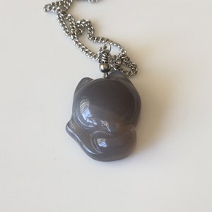 Stainless Steel Small Gray Fox Pendant Necklace