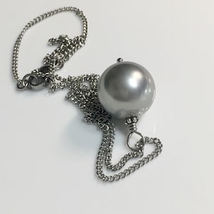 16mm Silver Gray Pearl Drop Shell Pearl Pendant Silver Chain Necklace  Light Gray Single Pearl Wedding Necklace