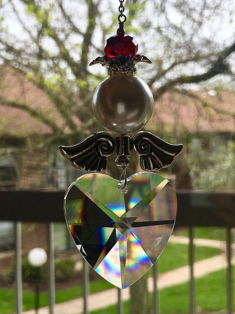 Large Crystal Heart Prism Angel Prism Angel Heart Suncatcher Etsy