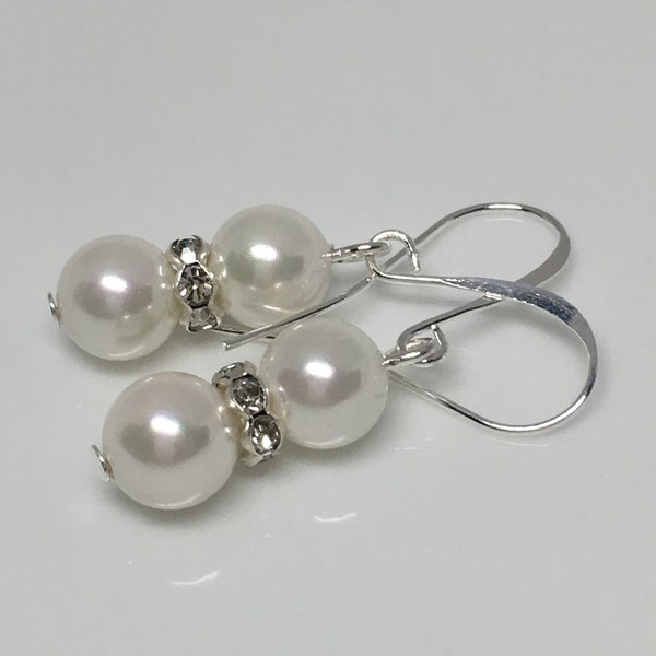 Seashell Pearl Silver Plated Dangle Earrings Double Pearl Earrings Classic Pearl Earring Simple Under 10 Jewelry Shell Pearl