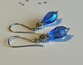 Royal Blue Teardrop Dangling Earrings