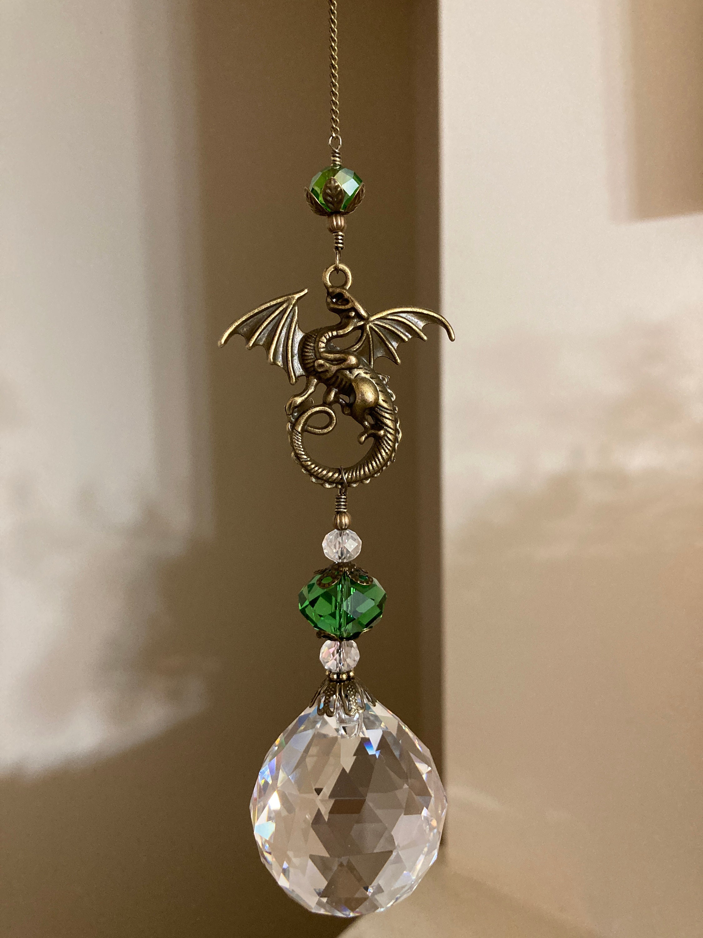 Celtic dragon sun catcher prism hanging ornament Green pendant | Etsy