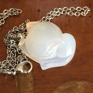 White Fox Pendant Silver Tone Stainless Steel Chain Necklace Gemstone  Stone Gift for Granddaughter Girls Jewelry