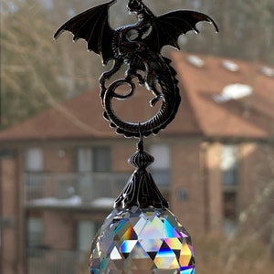Celtic silver dragon sun catcher crystal prism hanging ornament White dragon pendant Antique silver image 4