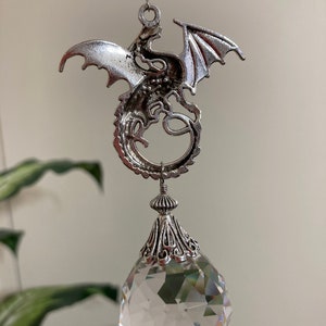 Celtic silver dragon sun catcher crystal prism hanging ornament White dragon pendant Antique silver image 8