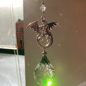 Celtic silver dragon sun catcher crystal prism hanging ornament White dragon pendant Antique silver image 5